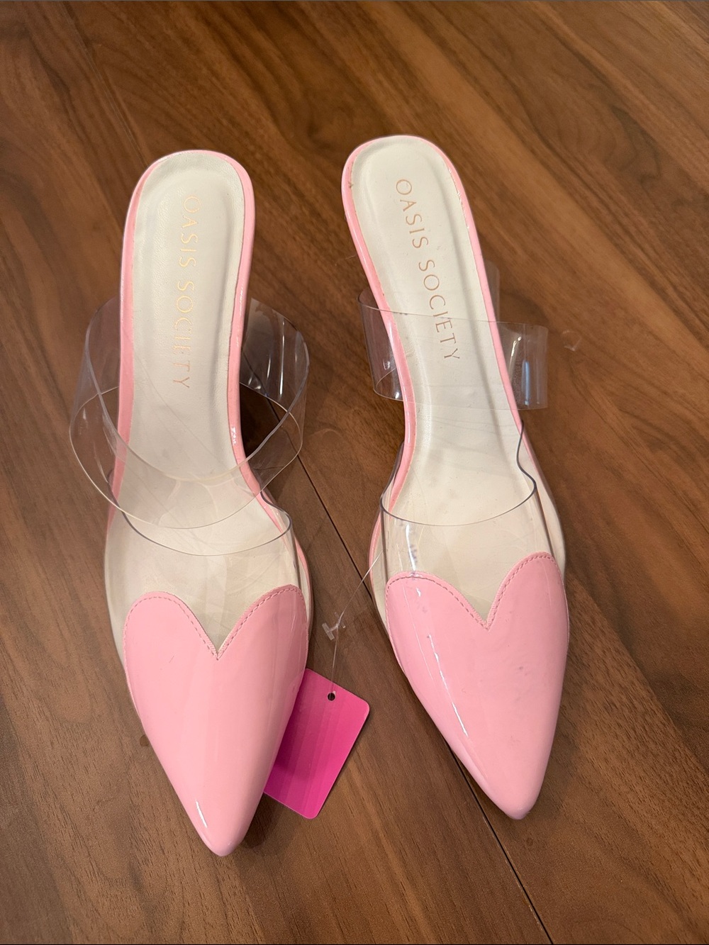 Oasis Society Pink Pointed PVC-Trim Mules